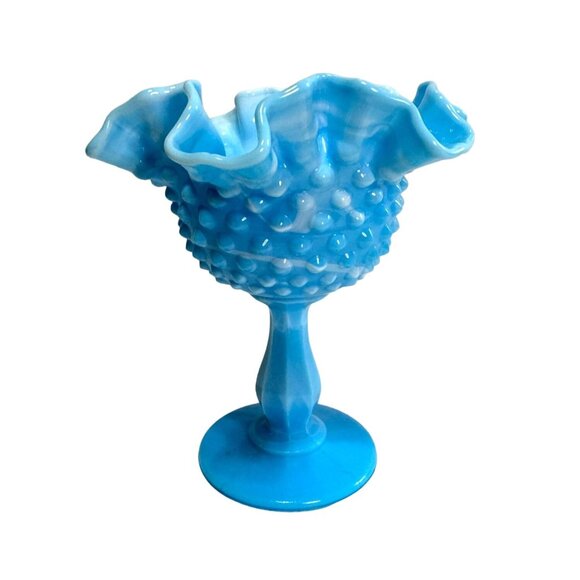 VINTAGE FENTON HOBNAIL SLAG GLASS CANDY DISH COMPOTE BLUE SLAG GLASS 6" TALL - Picture 3 of 7